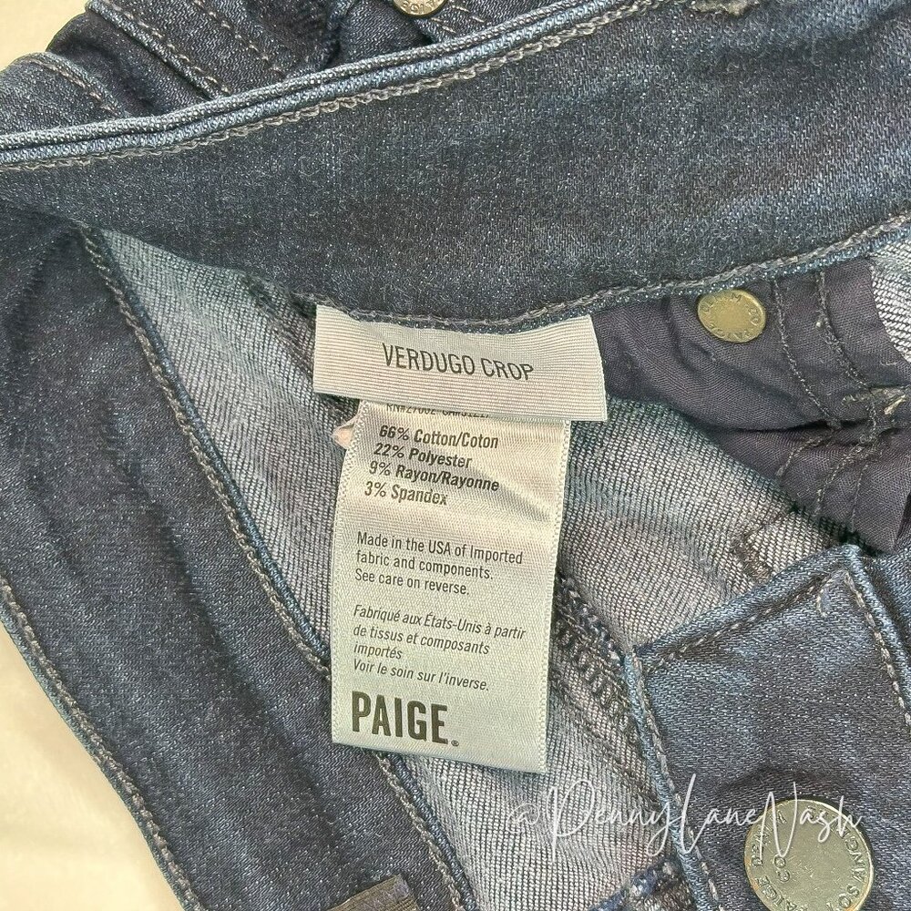 Paige Verdugo Skinny Ankle Cropped Jeans Size 26 Blue Dark Wash - Picture 8 of 12